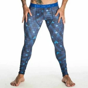 XL - GIGO Legging Geometric Lycra Men Legging Elastic Blue G18003 4 - Picture 1 of 3