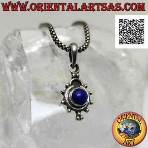 Ciondolo in argento 925‰ lapislazzulo tondo contornato da cerchio e palline e tr - Foto 1 di 4