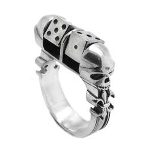 Totenkopf Unisex Ring mit Würfelpaar Silber 925 - Bild 1 von 13