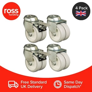 Set of 4 x 75mm Twin Castor Wheels - Hole Fitting Heavy Duty Free P&P UK Seller - Picture 1 of 2