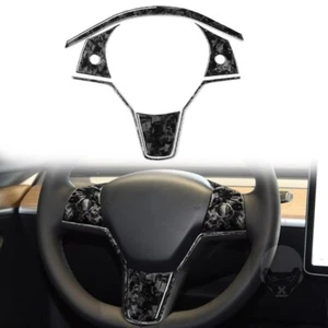 Forged Carbon Fiber Steering Wheel Cover Trim Kit for Tesla Model 3/Y - Foto 1 di 3