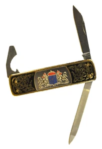 "EKA" Vtg Swedish c.1971's Brass handles Folding Pocket Knife w/ Leather case - Picture 1 of 17