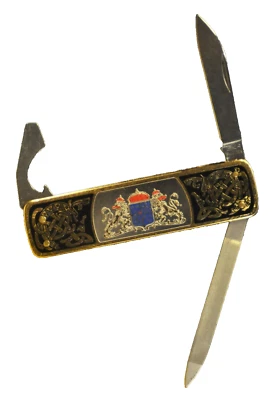 "EKA"  Vtg  Swedish c.1971's  Brass handles Folding Pocket Knife w/ Leather case - Image 1 of 4