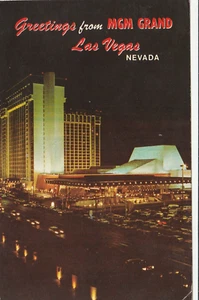 GRUSS AUS MGM GRAND HOTEL IN LAS VEGAS Nachtszene Souvenir Vintage Postca - Bild 1 von 2