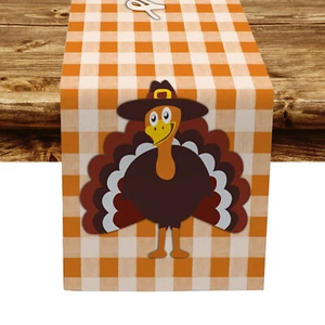 Corredor de mesa de acción de gracias de pavo a cuadros de otoño para decoración de fiestas en el hogar interiores y exteriores - Imagen 1 de 5