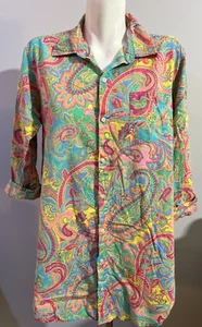 Ralph Lauren Women Large Cotton Top Shirt Button Down Blouse Paisley Pink Blue - Picture 1 of 6