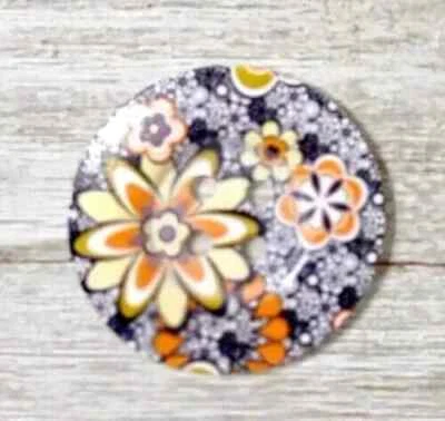large wood sewing button 4 holes 2 inch orange black flower - Image 1 of 2