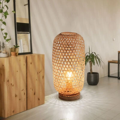 Luce da Tavolo Lampada da Pavimento Bambù Vimini Natura Boho 1x E27 - Immagine 1 di 4