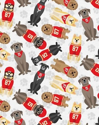 Kansas City Chiefs, NFL, Team Dogs, Fabric! Cotton•1yd•BTY•FAST SHIP - Image 1 of 2