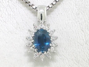 Saphir Anhänger 585 Weißgold 14Kt Gold natürlicher blauer Saphir  14 Brillanten  - Bild 1 von 4