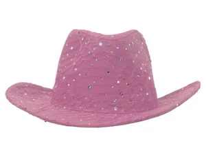 Glitter Sequin Trim Cowboy Hat, Light Pink - Picture 1 of 4