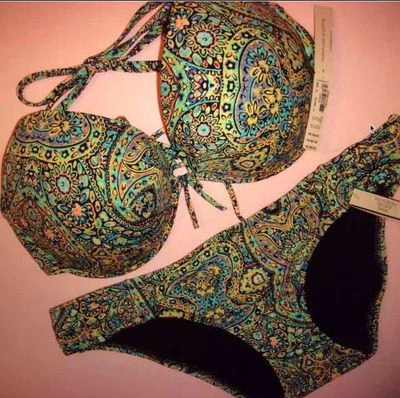 Victoria's Secret BIKINI 34D,32DDD/34DD,34DDD/36DD MOSAICO JARDÍN VERDE AZUL MARINO Foto 1 de 4