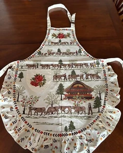 Vintage Fisba-Stoffels Swiss Made Apron Cows Roses Cotton  NEW R3-O9 - Picture 1 of 6