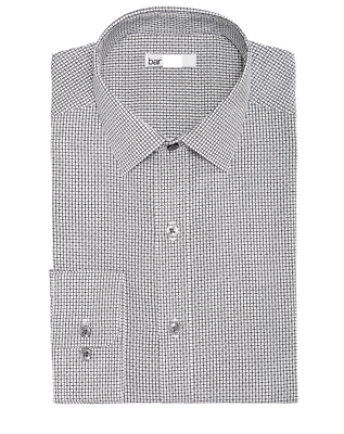 Camisa de vestir Bar III para hombre elástica cuadrada dobby negra blanca mediana Foto 1 de 4