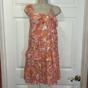 NWT GB Girls Dress XL XLarge 14 16 Linen Blend Floral Ruffle Sleeves Pink Peach - Picture 1 of 8