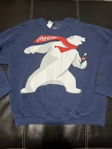 Felpa Coca Cola Pacsun blu navy girocollo orso polare grafica uomo taglia L - Foto 1 di 7