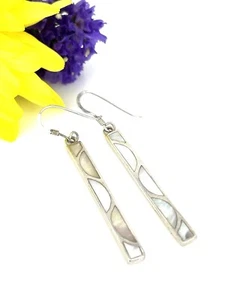 Pendientes largos de alambre decorativos vintage de plata de ley .925 TMA MOP - Imagen 1 de 7