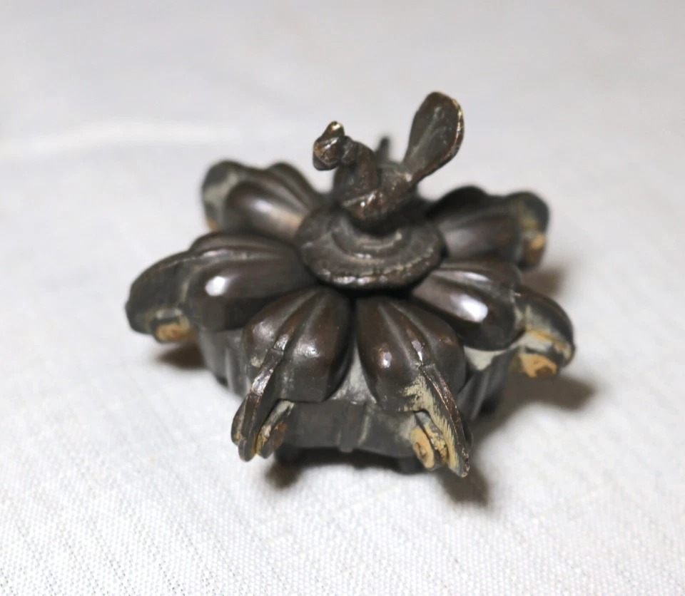 antique handmade Hindu Indian brass bronze Kumkum ritual figural spice box jar - Image 1 of 4