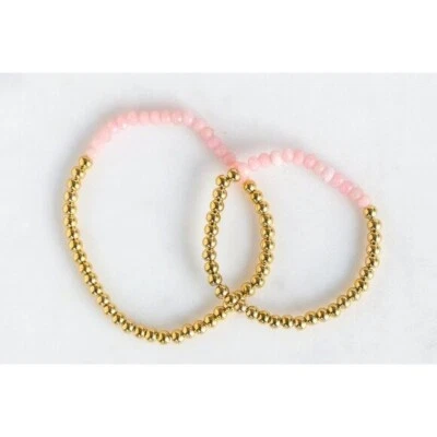 Pulsera rosa a juego para mamá e hija pulsera impermeable con cuentas doradas Foto 1 de 4