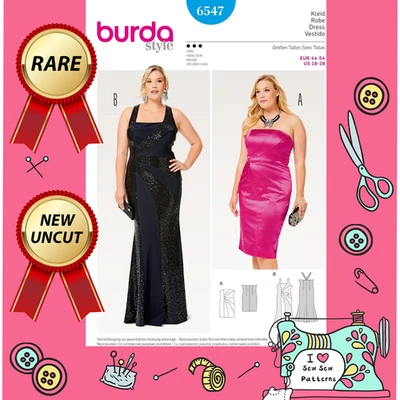 Burda 6547 Sewing Pattern Woman's Special Occasion Dresses PLUS SIZE 18 - 28 - Image 1 of 4
