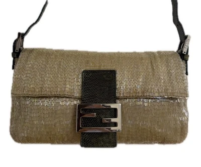 Fendi Baguette Vintage Crema Cuentas Verde Lagarto Usado por Carrie Bradshaw En SATC Foto 1 de 4