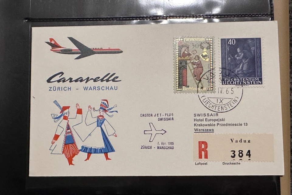 Liechtenstein 1965 FIRST FLIGHT COVER CARAVELLE ZURICH WARSCHAU — 第 1/2 张图片