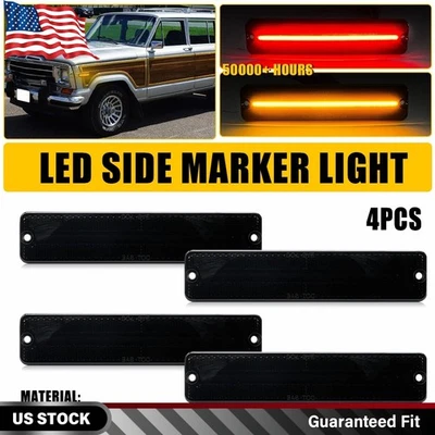 4X Smoked Front Rear LED Side Marker Lights For 1984-1991 Jeep Grand Wagoneer - Image 1 of 4