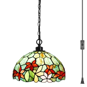 Tiffany Pendant Light Plug in Stained Glass Swag Lamp 12X12X181 Inch Hanging ... - Picture 1 of 9
