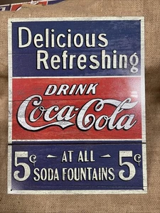 Drink Coca-Cola Five Cents 16x12.5 Metal/Tin Reproduction Advertising Sign - Picture 1 of 3