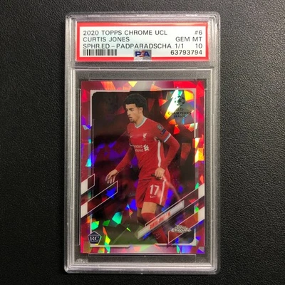 2020-21 Topps Chrome UEFA Sapphire UCL RC Curtis Jones Padparadscha 1/1 PSA 10 - Image 1 of 2