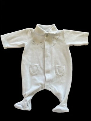 Petit Bateau EUC Light Blue Velour Peter Pan Collar Snap Front Footie-Newborn - Image 1 of 4