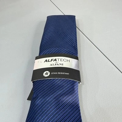 Corbata ALFANI ALFATECH Para Hombre Andree Sólida Azul Marino Resistente a las Manchas Nueva Foto 1 de 4