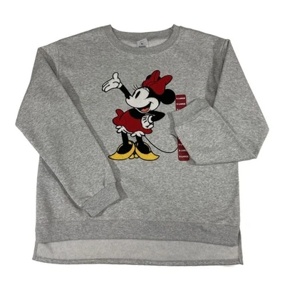 Minnie Mouse Sweatshirt Women’s XL Gray Disney Applique Soft Fleece Pullover - Image 1 of 4