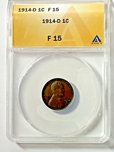 1914-D Lincoln Cent : ANACS F15 - Picture 1 of 4