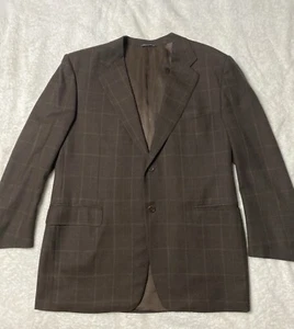 CANALI DARK BROWN GREY BLUE CHECK WOOL SUIT SPORTS COAT BLAZER JACKET EUR 56R - Picture 1 of 17
