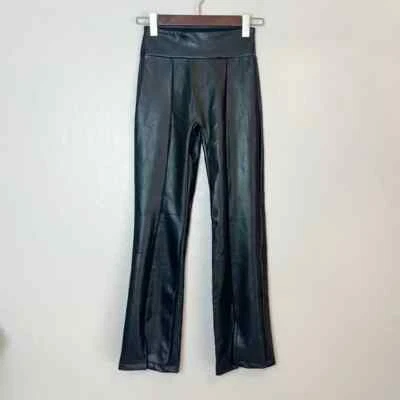 ABERCROMBIE & FITCH Women's Size XSs Black Vegan Leather Split Hem Pull On Pant - Image 1 of 4
