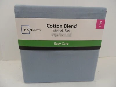 Mainstays Cotton Blend Sheet Set Blue Full Size Easy Care - New - Image 1 of 4