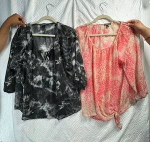Express Womens Top Portofino Dress Shirt Bundle 2 Lot Pink Black Blouse Size L - Picture 1 of 15