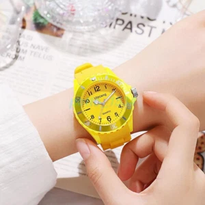 AU HOT Macaron small fresh sports jelly candy color Unisex Ribbed Silicone Watch - Picture 1 of 17