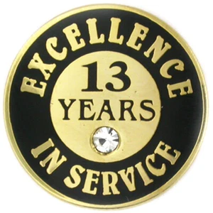 PinMart's Gold Plated Excellence in Service 13 Year Award Lapel Pin - Picture 1 of 2