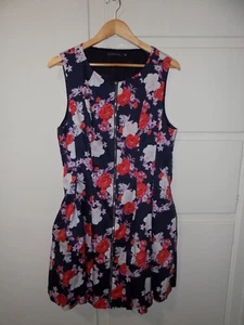 Portman's Navy and Roses Zip Above Knee Pleated Dress Size 16 - Picture 1 of 3