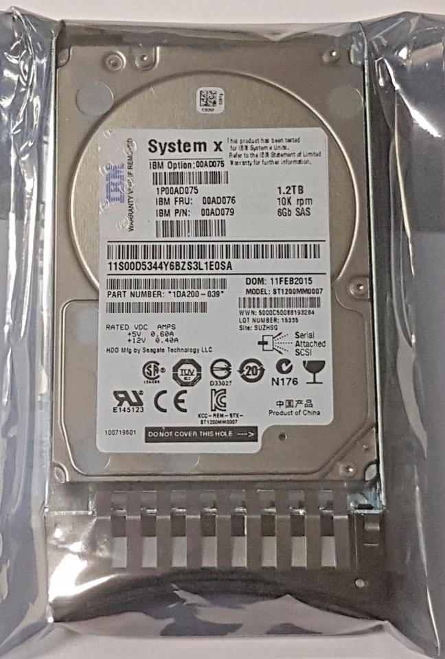 1.2 SAS IBM System X 00AD075 ST1200MM0007 10K HDD 2.5 " Hard Drive New + Caddy - Image 1 of 1