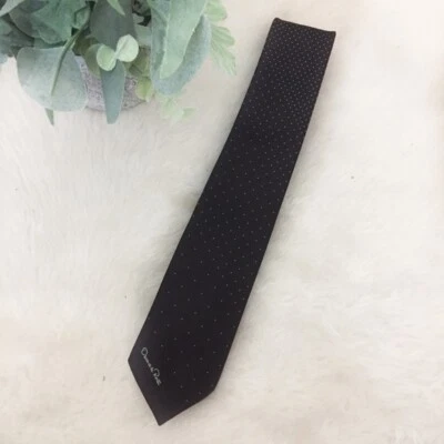 Corbata para hombre Oscar De La Renta marrón, corbata blanca punteada  Foto 1 de 4