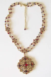 Various Colored Glass Stones Necklace with 18" Chain, Goldtone color - Picture 1 of 8