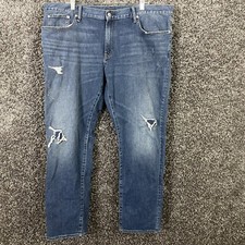 Uniqlo Jeans Slim Straight Low Rise Men's 44x30 Blue Denim Jeans Actual 42x30