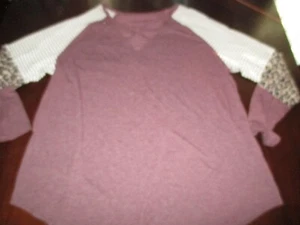 Womens burgundy long sleeve shirt stripes leopard plus size 2X - Picture 1 of 3