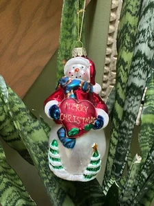 Snowman Glass Ornament, Santa Hat, Merry Christmas Heart, Glitter Tree Decor - Picture 1 of 5