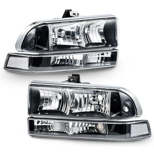 For 1998-2004 Chevy S10 Blazer Headlights Black Bumper Lamps Clear Reflector - Foto 1 di 12