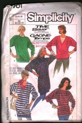 7701 Vintage Simplicity Sewing Pattern Misses 1980s Loose Fitting Knit Tops OOP - Imagem 1 de 2