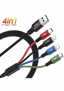 4 in 1 Multi USB Charging Cable Fast Charger Cord For iPhone/Type C/Micro USB - Picture 1 of 5